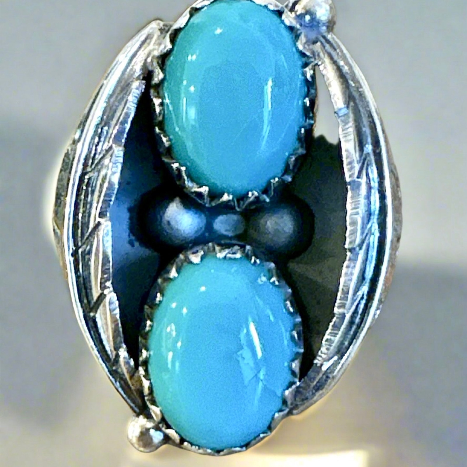 Turquoise Ring Two Stone 925 Sterling Silver Southern Size 7 88$